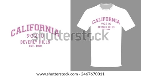 Vector illustration of CALIFORNIA BEVERLY HILLS T-shirt. 90210 Typographic print slogan for printing. Varsity League, college jersey, retro design, old school style