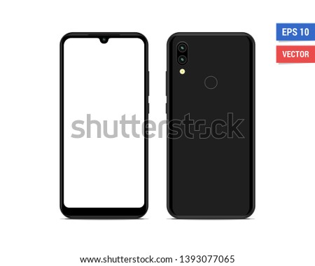 Realistic vector flat mock-up Xiaomi Redmi Note7 with blank screen isolated on white background. Scale image any resolution