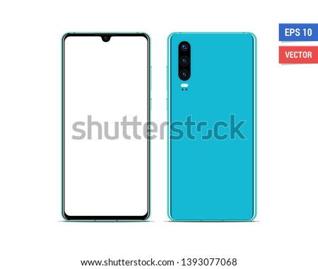 Realistic vector flat mock-up Huawei P30 with blank screen isolated on white background. Scale image any resolution