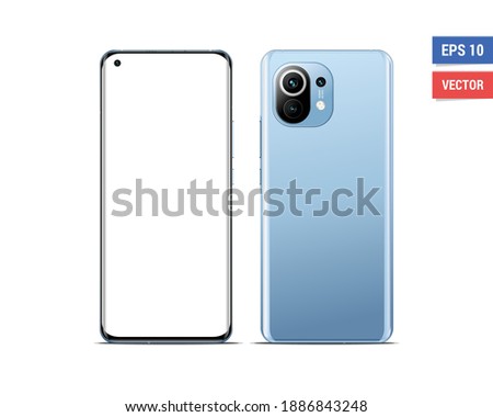 Realistic vector flat mock-up Xiaomi Mi11 with blank screen isolated on white background. Scale image any resolution
