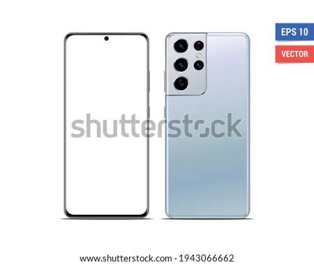 Realistic vector flat mock-up Samsung Galaxy S21 Ultra with blank screen isolated on white background. Scale image any resolution