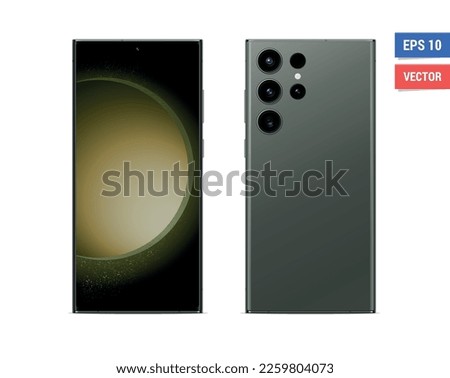 Realistic vector flat mock-up Samsung Galaxy S23 Ultra with blank screen isolated on white background. Scale image any resolution
