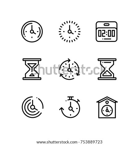 Set of time, clock, watch, timer vector simple outline icons for web and mobile design pack 