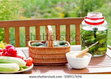 Home-made preserves, preparing preserves of pickled cucumbers