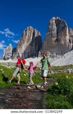Family on hike, Tre Cime di Lavaredo - Dolomite - Italy