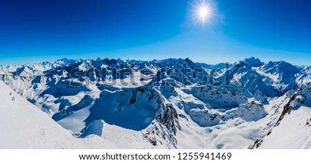 Winter panorama landscape from Mont Fort and famous Matterhorn, Dent d'Herens, Dents de Bouquetins, Weisshorn; Tete Blanche in the background, Verbier, 4 Valleys,  Photo stock © 