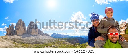 Hiking, Family on hike, Tre Cime di Lavaredo - Dolomite - Italy