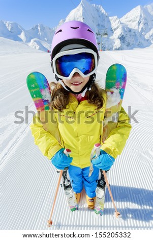 Ski, ski resort, winter sports - child on ski vacation