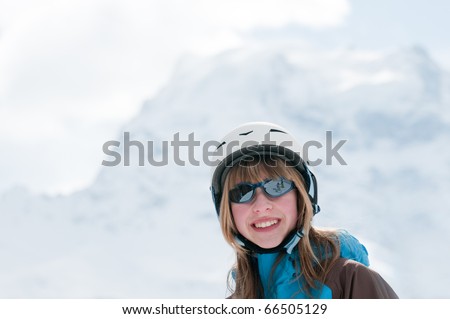 Teenage girl on ski - portrait ( space for text)