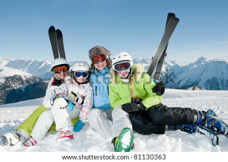 Winter, ski - happy family ski, sun and fun