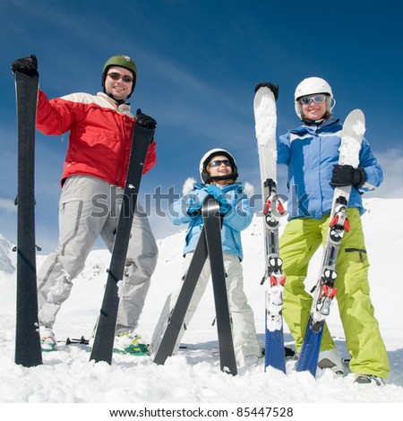 Winter, ski,  - family ski team portrait