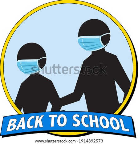 Back to School design with silhouette of students wearing a face mask