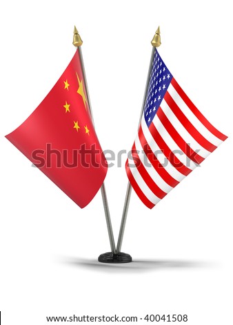 United States of America and China desktop flags (3d illustration)