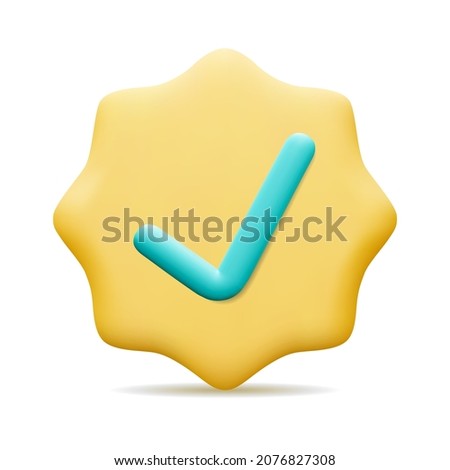 3d cartoon style minimal Addition, Checkmark, Badge, Validation, Success, Check, Add icon. 3D vector illustration isolated on a white background.