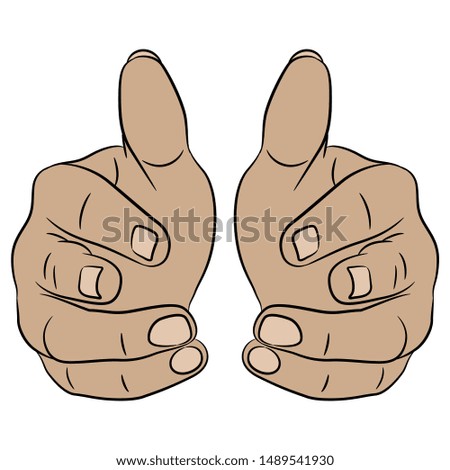 Isolated vector illustration. Two Caucasian human hands in protecting gesture. Front view. Cartoon style.