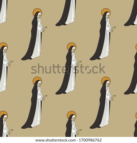 Seamless repeating pattern with saint Catholic nuns.