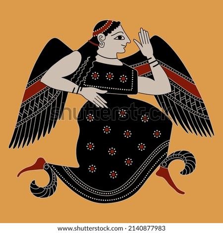 Winged ancient Greek goddess Eris or Nike. Vase painting style.