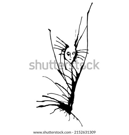 Fantastic evil plant with human face. Ink bloated tree. Black and white silhouette. Photo stock © 