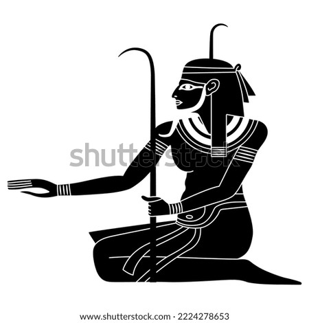 Ancient Egyptian Nile god Hapi. Isolated vector illustration. Black and white negative silhouette.