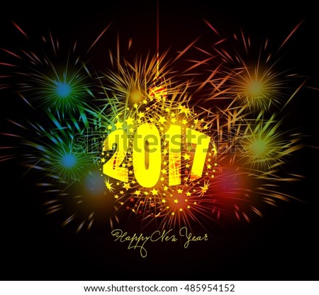 Happy New Year Ball And Fireworks Colorful Stock Photo 485954152 : Shutterstock