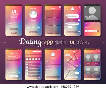Dating app mobile UI design with laser gradient background