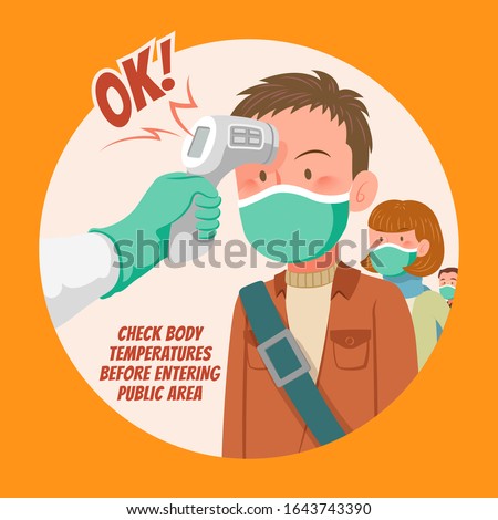 Check body temperature before entering public area to fight against coronavirus in flat style, COVID-19 strategy