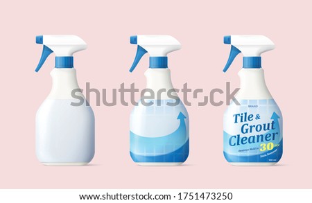 Realistic spray bottle mock-up for detergent and cleaner, isolated on light pink background, 3d illustration