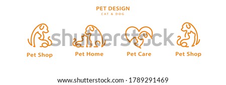 Pet line style logo design set for pet shop, hotel, veterinarian in orange color