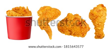 Crispy fried chicken pieces isolated on white background, 3d illustration