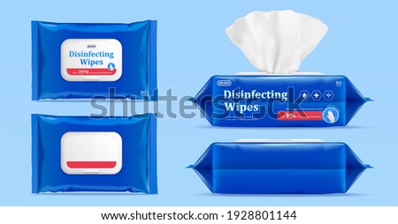 3d mock up for wet wipes pouch or pack. Product ad element isolated on blue background.