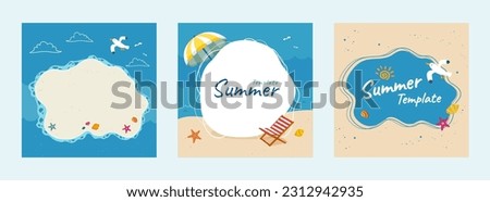 Hand drawn style summer template set. Different angles beachside with copy space.