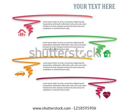 Modern Design style infographic template. Illustration of different kinds of insurance. Can be used for infographics and typography, chart process the insurance company, business service steps options