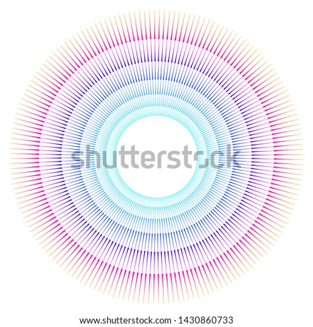 Design elements. Wave of many purple lines circle ring. Abstract vertical wavy stripes on white background isolated. Vector illustration EPS 10. Colourful waves with lines created using Blend Tool 
