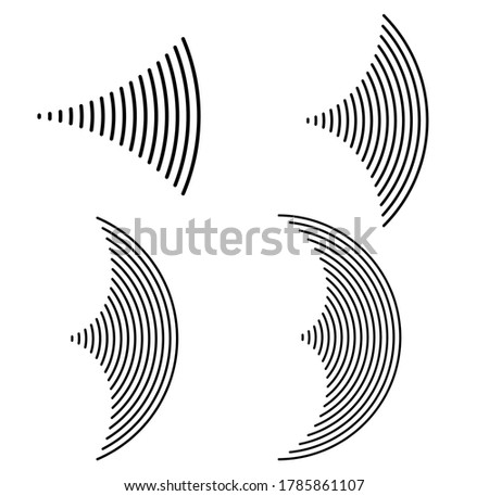 Design element many streak. Isolated bold vector black curve lines  thin to thick. Sound symbol. Sign voice. Vector illustration EPS 10 for your media presentation. Transparent white background