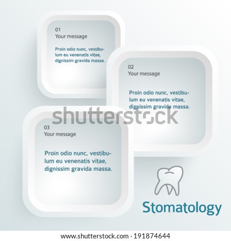 White abstract background in style info-graphics medical  - concept dental care or stomatology technology. Vector Illustration EPS 10, Graphic Design elements rounded squares with icon teeth