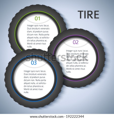 Tire service background with icons design elements & copy space place for your text. Modern business presentation template for car tire change flyer. Abstract vector illustration eps 10 for brochure