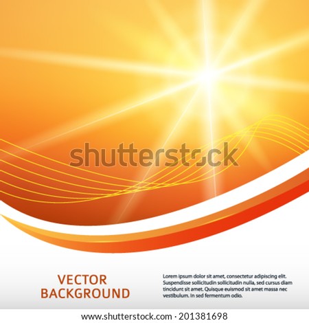 Summer yellow orange background with  rays sun light burst. Hot with space for your message. Vector illustration EPS 10 for design presentation / brochure layout page / cover book or magazine 