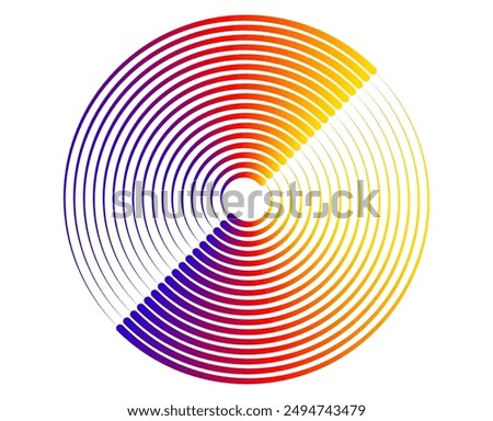 Design element, many streaks. Isolated bold vector colors  black ring from thin to thick. Radar circle. Symbol monitor, airplane. Vector illustration EPS 10 for your tech presentation flyer layout