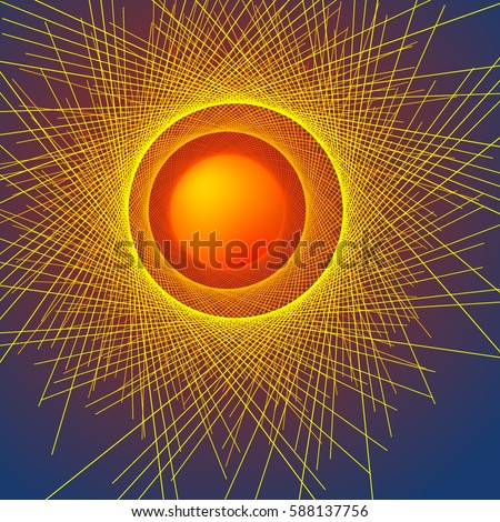 Design elements eclipse of sun style business presentation template on Geometric blue background with yellow lines. Vector illustration EPS 10 for science brochure, future graphics page, report firm