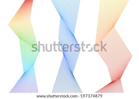 Design elements. Curved sharp corners wave many lines. Abstract vertical broken stripes on white background isolated. Creative line art. Vector illustration EPS 10. Color line created using Blend Tool