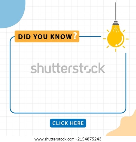 Did you know minimal square banner templates flat vector on white background. hanging light bulb and Frame for inserting text for advertising purposes.