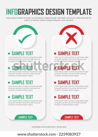 infographic False and true check list,  Flat simple infographics design template. presentation Business concept, Cross, check, Myth, vector illustration.