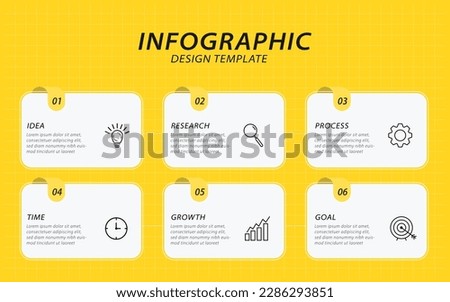 Infographic template. 6 Step timeline journey, Flat simple infographics design template. presentation graph. Business concept with numbers 6 options or steps on yellow background vector illustration.