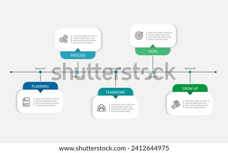 Timeline Creator infographic template. 5 Step timeline journey, calendar Flat simple infographics design template. presentation graph. Business concept with 5 options, number vector illustration.