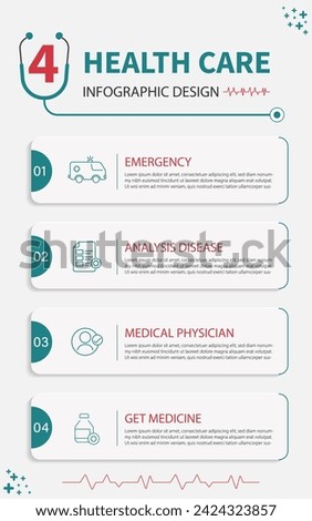 Healthcare infographic, Flat simple infographics design template. presentation, Medical and health care concept with numbers 4 options or steps analysis disease, vector illustration.