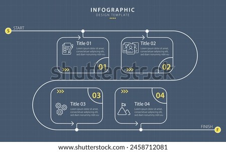 Infographic 4 Step timeline journey, calendar Flat simple infographics design template. presentation Business concept with 4 options, vector illustration.