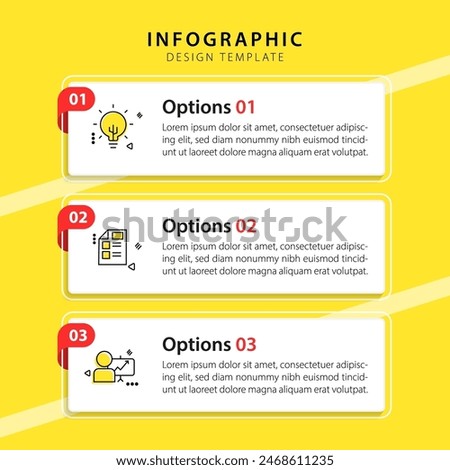 Infographic template yellow background. 3 Step timeline journey, calendar Flat simple infographics design template. presentation graph. Business concept with 3 options, vector illustration.