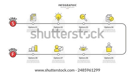 Timeline Creator infographic template. 8 Step timeline journey, calendar Flat simple infographics design template. presentation graph. Business concept with 8 options, gantt vector illustration.