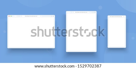 Browser template set  for web, tablet and mobile. Browser window concept for different size device: desktop, pad and smartphone. Mock up for show your website in internet.