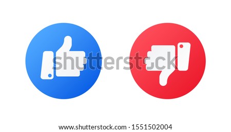 Like and dislike icons isolated. Blue and red hand icon of thumb up and thumb down in flat style. Template for social media network, stream, chat. Vector quality illustration.